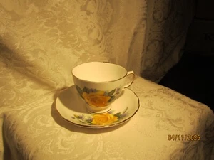 Gelb Rotgold Rand Bone China Teetasse/Untertasse Made by Royal Vale England - Bild 1 von 14