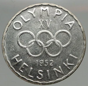 1952 FINLAND Summer Olympics Logo w Rings Genuine Silver 500 Markkaa Coin i93371 - Picture 1 of 3