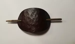 Hand Made Leather Oval Barrette with Wooden Stick for Thick texture Brown - Picture 1 of 2