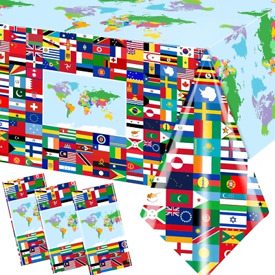 International Flag Table Cover, 3 Pieces World Flags Party Tablecloth, Rectangle - Image 1 of 4