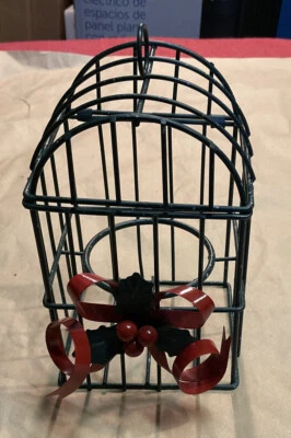 "De colección Hierro Negro Metal Navidad Pájaro Jaula Candelabro Abierto Estilo Superior 6"" Altura" Foto 1 de 4