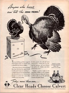 VINTAGE 1944 CALVERT WHISKEY TURKEY ART BAR STAMPA ANNUNCIO - Foto 1 di 1