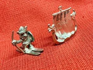 Vintage NORGE Handstopt Miniatures TINN A/S Troll Viking w/ Ship Pewter 1 1/4”T - Picture 1 of 11