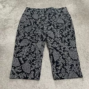 Lands' End Starfish Crop Pants Womens 2X Black White Paisley Stretch 41x22 NWOT - Picture 1 of 12