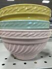 Lot 3 Swirl Bowls Ceramic Pastel Sea Green Mint Pink Yellow  55 X 3 Crackle