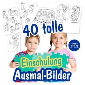 Ausmalbilder Einschulung Schule Vorschule Kind Mädchen Junge Schultüte 40 Stück - Bild 1 von 1