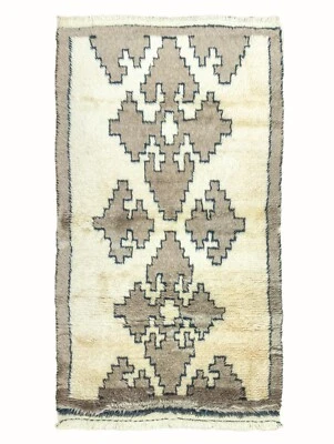 Alfombra peluda mohair hecha a mano - crema vintage turca tribal alfombra peluda - 3,11 x 6,9 pies Foto 1 de 4