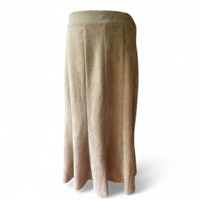 Christopher & Banks Bronceado Imitación Microgamuza Acampanada Falda Midi 4 Preppy Academia Foto 1 de 4