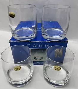 4 CLAIDIA New Old Stock Old Fashioned 10oz Lead Crystal Glass BOHEMIA - Picture 1 of 13