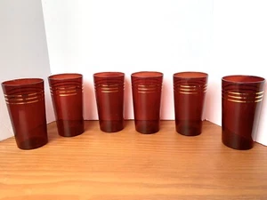 6 VINTAGE RUBY RED & GOLD TRIM GLASS DRINKING TUMBLERS - Picture 1 of 4