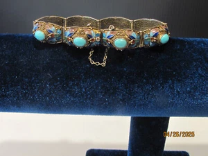 Antikes chinesisches Armband vergoldetes Silber, natürlicher Türkis und Schmetterling Emaille - Bild 1 von 13