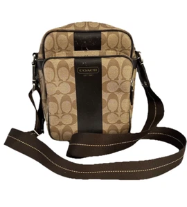 COACH Signature Heritage Stripe Flight Crossbody Bag Small Brown Vintage F70589 - Picture 1 of 11