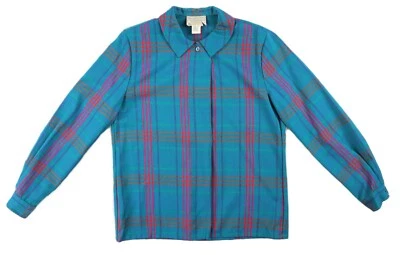 VTG 70s PENDLETON USA Women’s Medium Blue Plaid Wool Shirt DISTRESSED - Image 1 of 4