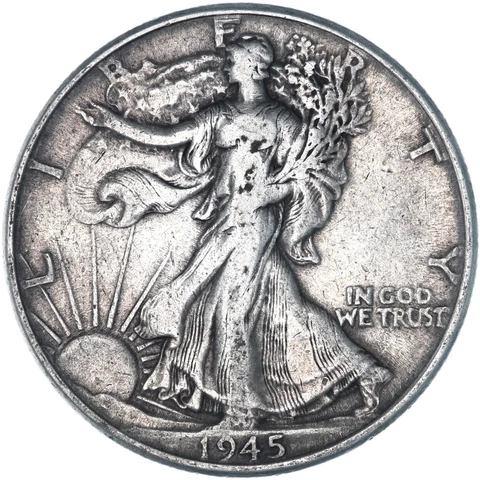 1945 (P) Walking Liberty Half Dollar 90% Silver Very Fine VF See Pics Y281 Cover
