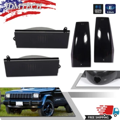 Копченые угловые сигнальные огни для Jeep Cherokee 1984-1996 годов выпуска + бампер парковочные лампы - Изображение 1 из 4