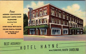 POSTAL DE LINO DE COLECCIÓN WALTERBORO DE CAROLINA DEL SUR HOTEL HAYNE - Imagen 1 de 2