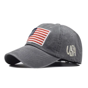 Grey American Flag USA Baseball Cap - Tactical Army Cotton Casual Hat -Patriotic - Picture 1 of 5