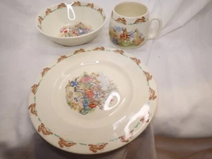 Set Of 3 Bunnykins Royal Doulton Vintage Rabbits Children Plate Bowl Cup Barbara - Picture 1 of 8