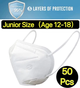 50 Pcs White KN95 Protective 5 Layer Face Mask BFE 95% Disposable Junior Masks - Picture 1 of 6