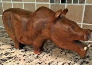 Hippo With Teeth Sculpture Hand Carved Wood Figurine South Africa Vintage Rare - Picture 1 of 10