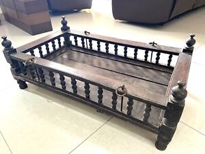 ORIGINAL INDIAN ANTIQUE HANGING WOODEN CRADLE CRIB COT. From a Demolished House