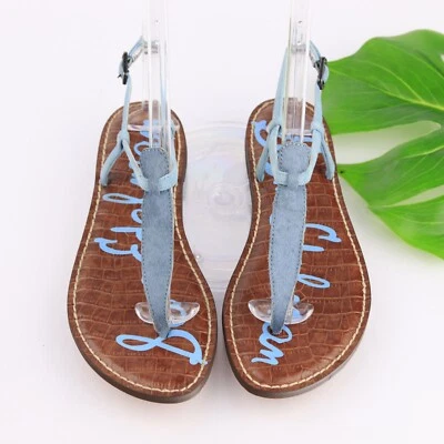 Sandalia Gigi Sam Edelman Mujer Talla 7 Azul Cuero Tanga Correa en T Plana Foto 1 de 4