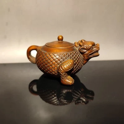 Antigua tetera china tallada en boj estatua hogar decoración colección curiosidades Foto 1 de 4