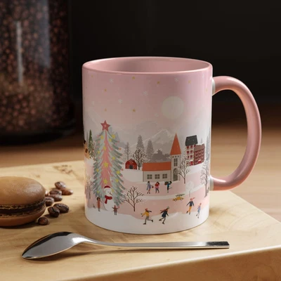 Taza de cerámica Pink Christmas Village taza de café de vacaciones para amantes del cine Foto 1 de 2
