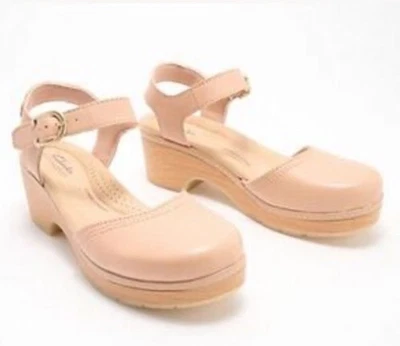 Clarks Collection Leather Mule Clogs Beige Ankle Strap Comfort Shoes Size 10 - Image 1 of 4