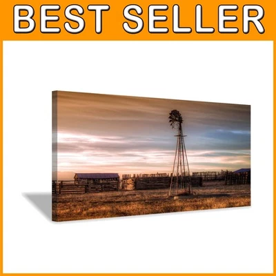 Windmill Landscape Art Print - Farmhouse Wall Decor - Image 1 of 4