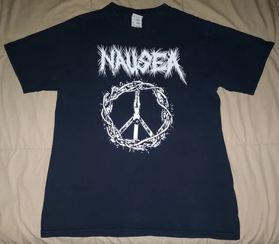 CAMISETA DE COLECCIÓN EXTINCIÓN NÁUSEAS MEDIANA CORTEZA NEGRA BANDA PUNK PÁJARO PAZ LOGO ESTAMPADO Foto 1 de 4