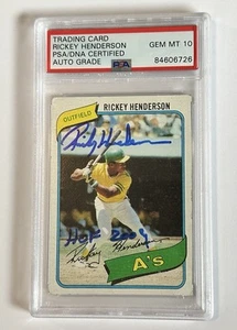 Rickey Henderson 1980 Topps Signed Rookie w/ HOF 2009 PSA 10 Auto Grade - Picture 1 of 2