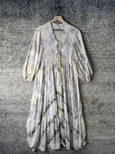 YFB Dress Womens XS Purple Tie Dye Boho Peasant Maxi Tiered Long Sleeve Rayon - Picture 1 of 8