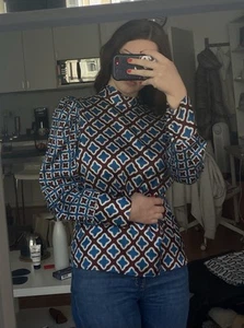 Blau Gemusterte Seidenbluse, Sehr Elegant - Bild 1 von 6