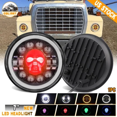 1PC 7"LED Headlight RGB Skull Projector For Ford L8000 L9000 LT8000 LT8000 Truck - Image 1 of 4