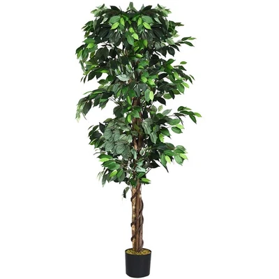 Topbuy Árbol de Seda Ficus Artificial Imitación Maceta Verde Ficus Plantas Decoraciones Foto 1 de 4