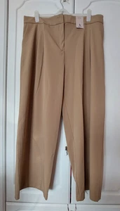 Tu Beige Wide Leg Pockets Pleats Elastic Back Waist Stretch Trousers Size Uk 20 - Picture 1 of 10