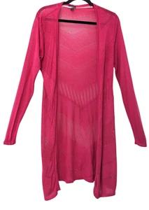 Torrid Pointelle Open Cardigan Duster Size 00 Dark Pink Long Sleeve Knit Boho - Picture 1 of 7