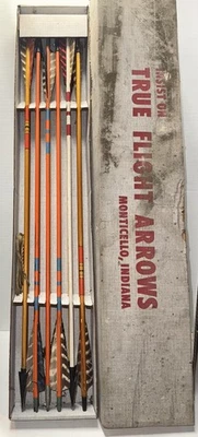 复古 True Flight Arrow 12 件套木制箭头各种尖端和弓弦 — 第 1/4 张图片