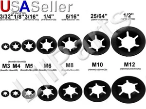 Black Steel Starlock Speed Star Lock Washers Shaft Axle Rod Push On Nuts Clips - Picture 1 of 1