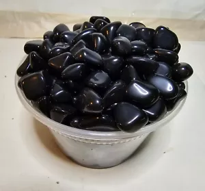 3 lbs Tumbled Polished Black Obsidian Stones -Shiny Decorative Lapidary Material - Picture 1 of 5