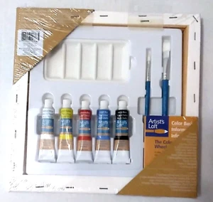 New Artist's Loft 10 pc Canvas Painting Kit 10" x 10" Acrylic Paint Brushes Tray - Picture 1 of 5