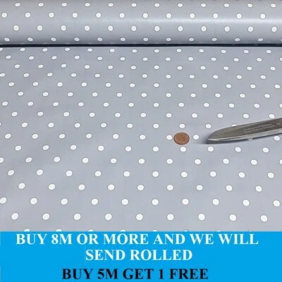 Elegant Small Grey Polka Dot Spot Tablecloth Vinyl Oil Cloth PVC Fabric Material - Image 1 of 3
