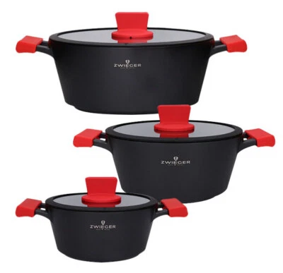 ZWIEGER OBSIDIAN SET OF POTS 6 PCS COOKWARE DIE-CAST ALUMINIUM STEWPOTS LIDS POT - Image 1 of 4