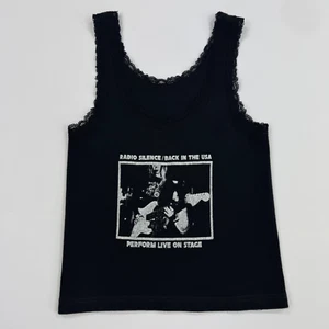 John Galt Black Lace Trim Tank Top One Size Radio Silence Brandy Melville - Picture 1 of 5