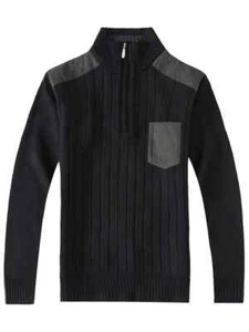 Men's Full Zip Block Design Cardigan With One Pocket Slim Sweater Jacket SW-912 - Picture 1 of 7