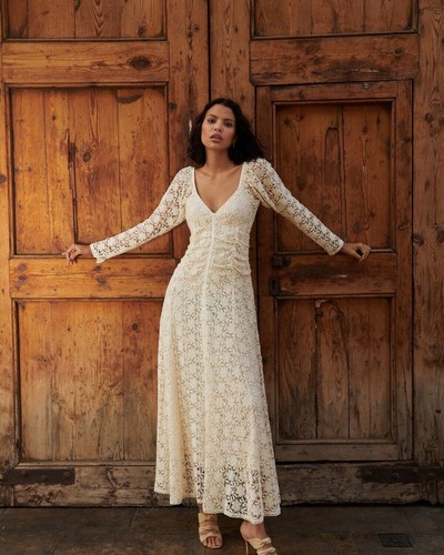 OFF WHITE NUOVO maxi abito bianco all'uncinetto lace off taglia L #D6782