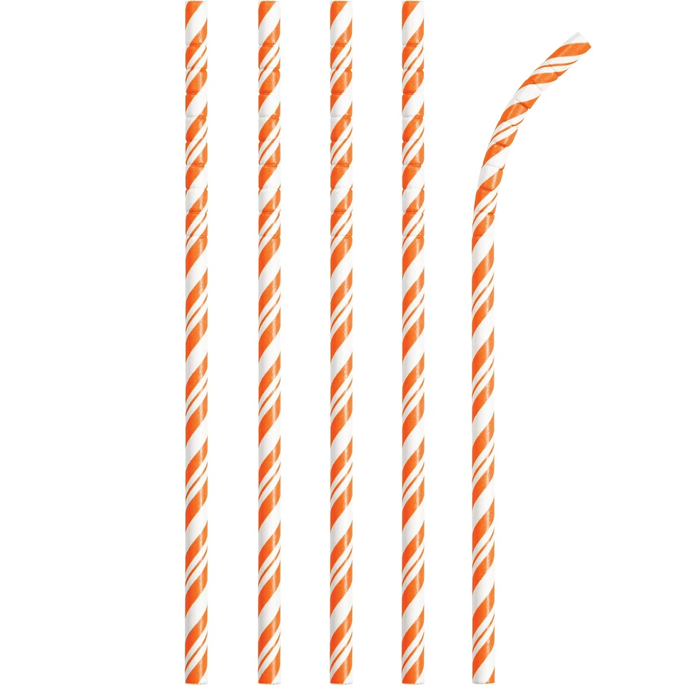 Creative Converting Striped Paper Straws, One Size, Orange/White 240 Count - Image 1 of 4