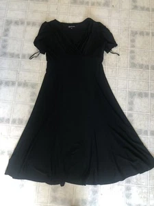 Jones New York Dress Sz 12 BlackStretch Knit Faux Wrap Bodice Full Skirt No Slit - Picture 1 of 7