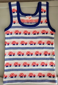Vintage Mushroom Baby Tank Top Ringer 80s 90s Stripe READ MEASUREMENTS FOR FIT - Picture 1 of 6
